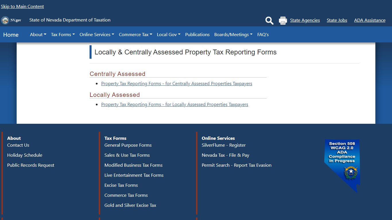 Property Tax Reporting Forms - Nevada